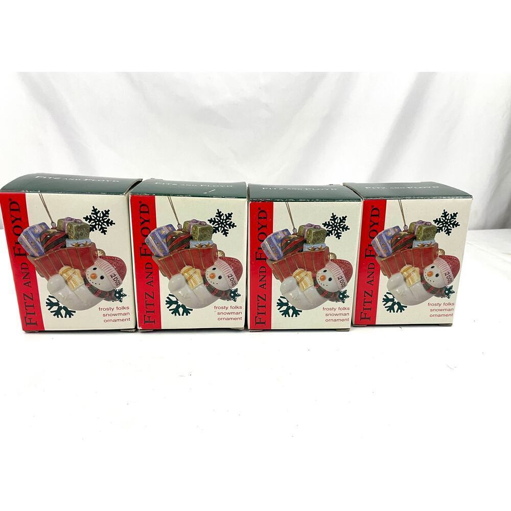 Fitz and Floyd 2002 Frosty Folks Snowman Christmas Ornament w/ Box Lot of 4‎